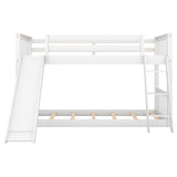 ZUN Twin over Twin Bunk Bed with Convertible Slide and Ladder, White 08746081