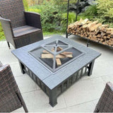 Fire Pit Table 32in Square Metal Firepit Stove Backyard Patio Garden Fireplace for Camping, Outdoor 05653746