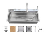 Pull-out Faucet Single Bowl Sink Kitchen Vegetable Sink 304 30"x18" Whale Waterfall Sink Stainless 69820367