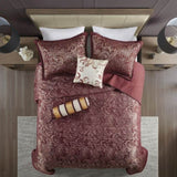 5 Piece Jacquard Bedspread Set with Throw Pillows Burgundy Queen B035129012