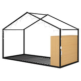 Twin Size Metal Bed House Bed Frame with Shelves and Lights, Black N737P176708B