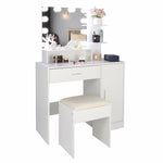 ZUN FCH Large Vanity Set with 10 LED Bulbs, Makeup Table with Cushioned Stool, 3 Storage Shelves 1 50529710