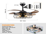 48" Black Remote Control Ceiling Fan Light Industrial 4-Blade Fan with Cage Design and Adjustable W1340P272387