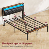 Full Size Metal Platform Bed Frame with Adjustable Upholstered Headboard, Charging Station, LED W1903P195321