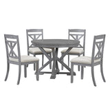 ZUN 5-Piece Retro Functional Dining Table Set Extendable Round Table and 4 Upholstered Chairs for Dining 43692333