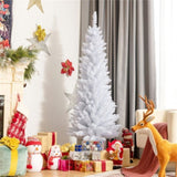 5 Feet White Artificial Christmas Pencil Tree with Folding Metal Stand 08228370