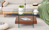 ZUN 31.4 Inch Modern Two-Tier Square Coffee Table - An Elegant Combination of Clear Glass and Dark Wood W1151P232655