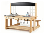 Natural Wooden Kids Mud Kitchen Playset with Bench & Removable Sink, Complete Cookware Accessories 66519414