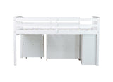 Twin Loft with Storage Cabinet, Drawer and Shelf Cabinet and Pulling-Out Desk, Rubber Wood Loft 20122803