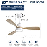 ZUN 48 Inch Modern Ceiling Fan With Lights 3 Wood Fan Blade Noiseless Reversible Motor Smart Remote W934P152308