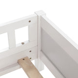 Twin Pine Wood Bed with Bookcase Headboard ,LED Motion Sensor Light, Guardrails,White W504P277596