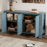 TREXM Buffet Cabinet with Storage, 4-Door Retro Wood Sideboard with Distressed Finish and Adjustable N715P204444M