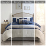 7 Piece Faux Suede Comforter Set Blue Cal King B03596786