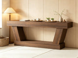 Brown 63" Vintage Entryway Console Table Narrow Design, Open Shelf, for Living Room Space 34671089