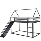 Twin over Twin House Bunk Bed with Ladder and Slide,Black WF283081AAB