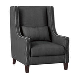 1pc Traditional Accent Chair with Pillow Nailhead Trim Dark Gray Polyester Upholstered Solid Wood B011P182488