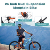 ZUN 26 inch Mountain Bike 21-Speed Dual Suspension Aluminum Alloy Frame For Men and Women's Bike W1019P179698