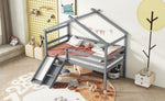 ZUN Twin Low Loft House Bed with Slide, Ladder, Safety Guardrails, House Roof Frame,Grey 74742872