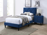 Twin Size Bed w Adjustable Headboard 1pc Bedframe, Navy Blue Velvet Upholstered Youth Bedroom B011P190164