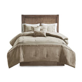7 Piece Faux Suede Comforter Set Tan Cal King B03597131