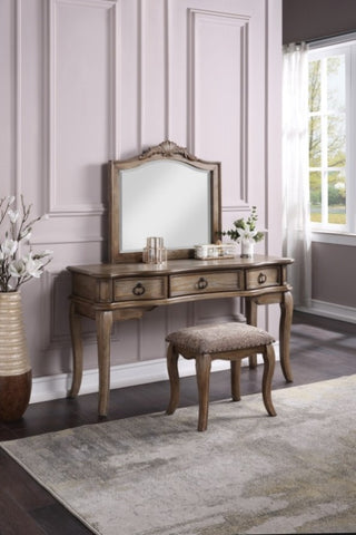 ZUN Contemporary Antique Oak Color Vanity Set w Stool Retro Style Drawers cabriole-tapered legs Mirror w B011113312