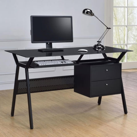 ZUN Black 2-Drawer Computer Desk B062P153857