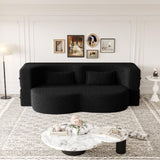 Modern Floor Sofa with 2 Pillows,Convertible Teddy Fabric Foam-Filled Sleeper Sofa Bed,15" Full Size 99571556