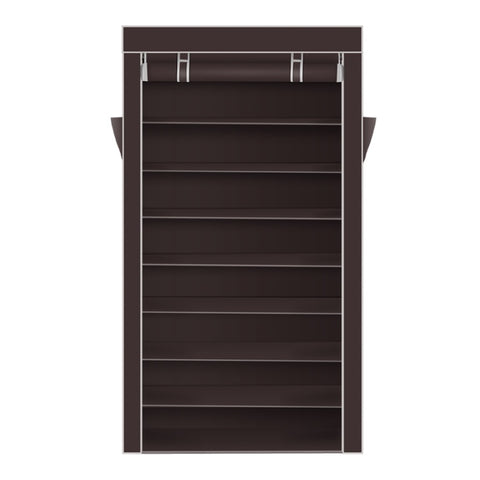 ZUN 10 Tiers Shoe Rack with Dustproof Cover Closet Shoe Storage Cabinet Organizer Dark Brown 21202749