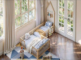Twin and Full Size Solid Wood Montessori Floor Bed, House Shaped Frame with Safety Guardrails, W5767P546848