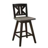 ZUN Counter Height Chairs Set of 2, Black Gray 360-degree Swivel Chair Solid Rubberwood Kitchen Dining B011P194599