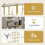 70.8 Inch Round Office Bookcase Bookshelf, Display Shelf, Two Drawers, Gold Frame WF306850AAG