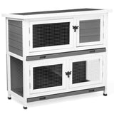 ZUN 2 Story Solid Wood Rabbit Hutch Bunny Cage with 2 Large Main Rooms, Indoor Outdoor Rabbit House 22351833