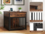 BlackBrown 2-in-1 Dog Crate End Table with Charging Station, Chew-Resistant Metal Tube Pet 66632252