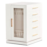 360&deg Rotating Jewelry Box with 5 Drawers - White Cabinet & Pink Velvet Storage 07488518