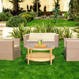 31.5in Rattan Coffee Table with Glass Top, Round End Table, Boho Style Side Table Sofa End Table for 97370521