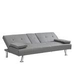 ZUN Sofa Bed with Armrest two holders WOOD FRAME, STAINLESS LEG, FUTON GREY PVC W2297P247516