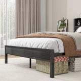 Full Size Bed Frame with Storage Headboard, Metal Platform Bed with Charging Station, Bookcase W840P241043