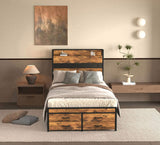 Twin Bed Frames with Headboard, Twin Size Bed Frames with Storage Drawers, Twin Bed, Black Metal W2129P262896