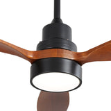 ZUN 52 Inch Wooden Ceiling Fan With 3 Solid Wood Blades Remote Control Reversible DC Motor With Led 99114376