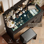 ZUN 43.4"Makeup Vanity Table, Makeup Table with Large Mirror and 11 LED Light , Brightness Adjustable, W2386P199525