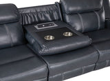 Modern Blue Dual Reclining Sofa with Center Drop-Down Cup Holders, Breathable Faux Leather B011P228161
