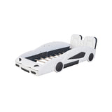 Twin Size Race Car-Shaped Platform Bed with Wheels, White WF297945AAK