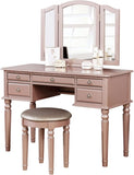 Bedroom Contemporary Vanity Set w Foldable Mirror Stool Drawers Rose Gold Color HS00F4060-ID-AHD