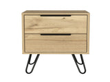 Nightstand 22" H, Four hairpin legs, Two Drawers, Light Oak B097132919
