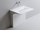 Modern Wall-Mounted Solid Surface Pedestal Sink, One-Piece Floating Bathroom Vessel Sink with Hidden W2753P478789