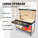 63" Tools Cabinet Working Tables Workbench Tool Storage Workshop Table with Drawers and Pegboard W2079P185202
