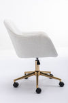 ZUN Modern Teddy Fabric Material Adjustable Height 360 Revolving Home Office Chair With Gold Metal Legs 91744909