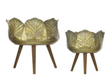 Set of 2 Metal Planter With Wood Legs Stand, LD18.5x23.5" SD15.7x20" W2078P498308