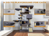 84.6 in Dark Gray Cat Tree Tower with Wide Base, 3 Large Hinding Condo, 11 Scratching Post, 95513486