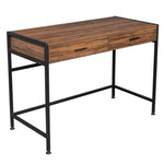 ZUN 106*50*75cm Retro Wood Table Top Black Steel Frame Particle Board Two Drawers Computer Desk Can Be 49804738